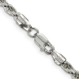 925 White Gold 3.75 mm Rope Chain Necklace, Polished alternate angle
