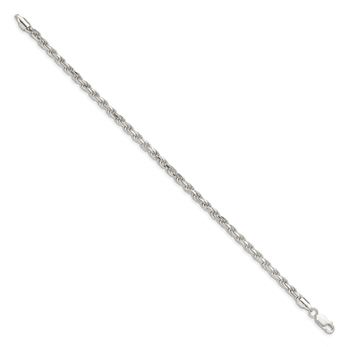 925 White Gold 3.75 mm Rope Chain Anklet, Polished