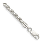 925 White Gold 3.75 mm Rope Chain Anklet, Polished shown for scale