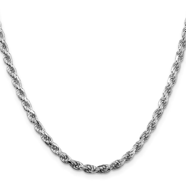 925 White Gold 3.75 mm Rope Chain Necklace, Polished