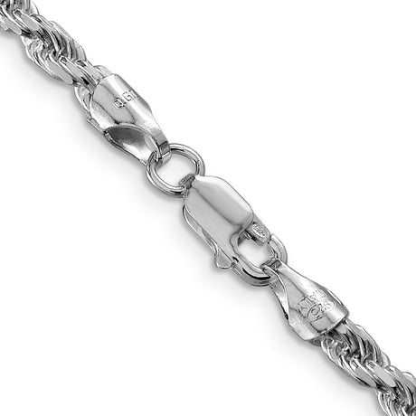 925 White Gold 3.75 mm Rope Chain Necklace, Polished alternate angle