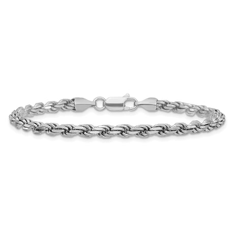 925 White Gold 3.75 mm Rope Chain Anklet, Polished alternate angle