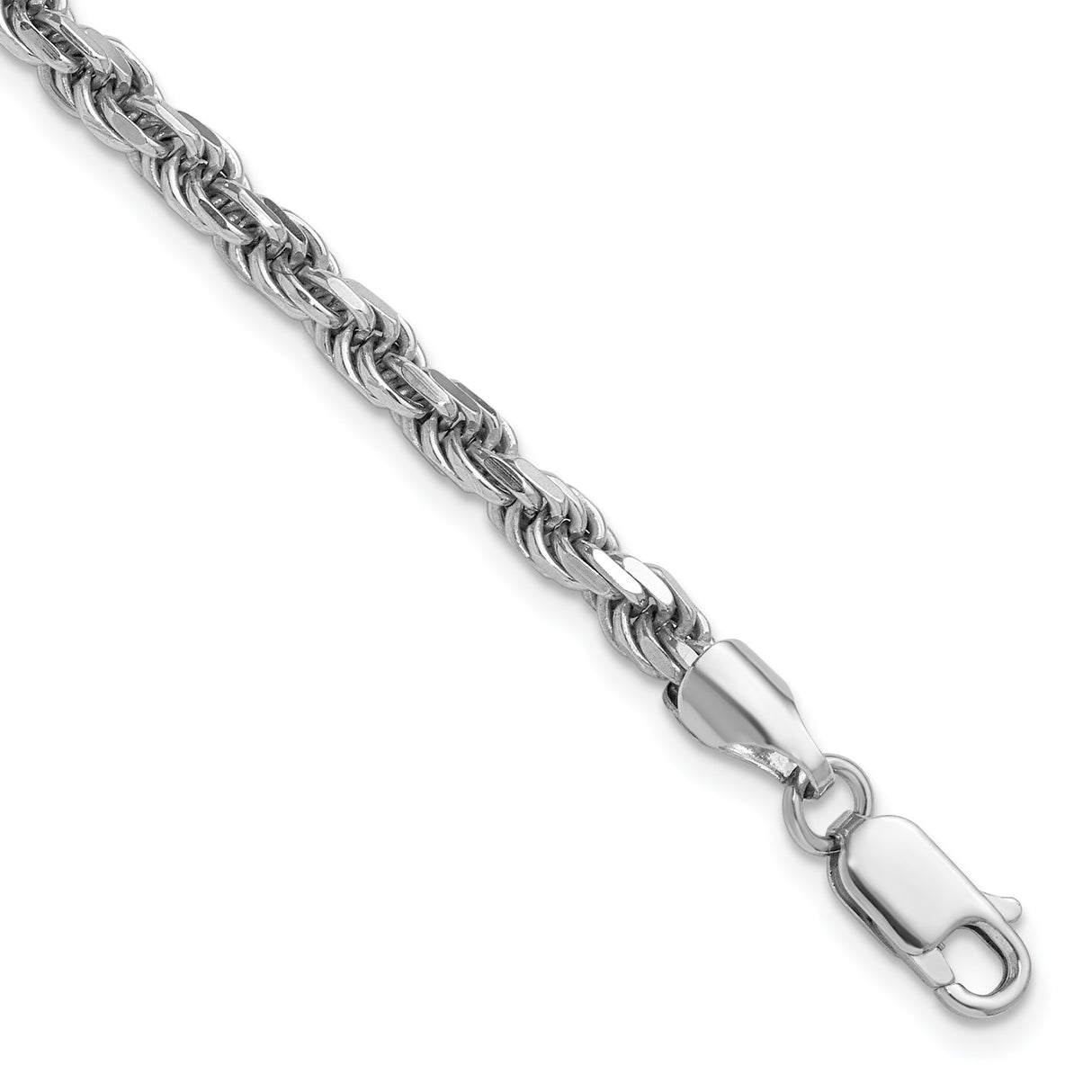 925 White Gold 3.75 mm Rope Chain Anklet, Polished detail view