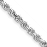 925 White Gold 3.75 mm Rope Chain Necklace, Polished detail view