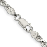 925 White Gold 4.25 mm Rope Chain Necklace, Polished alternate angle