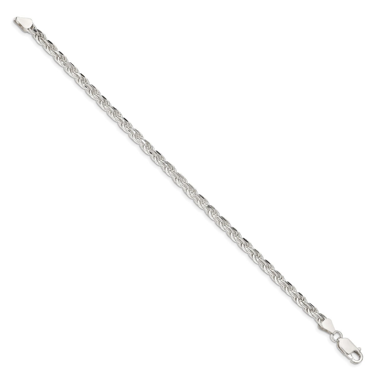 925 White Gold 4.25 mm Rope Chain Anklet, Polished