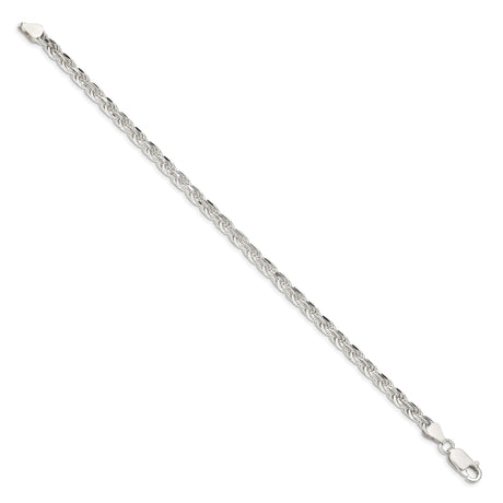 925 White Gold 4.25 mm Rope Chain Anklet, Polished