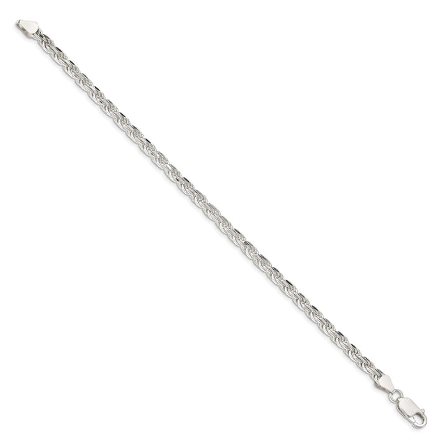 925 White Gold 4.25 mm Rope Chain Anklet, Polished