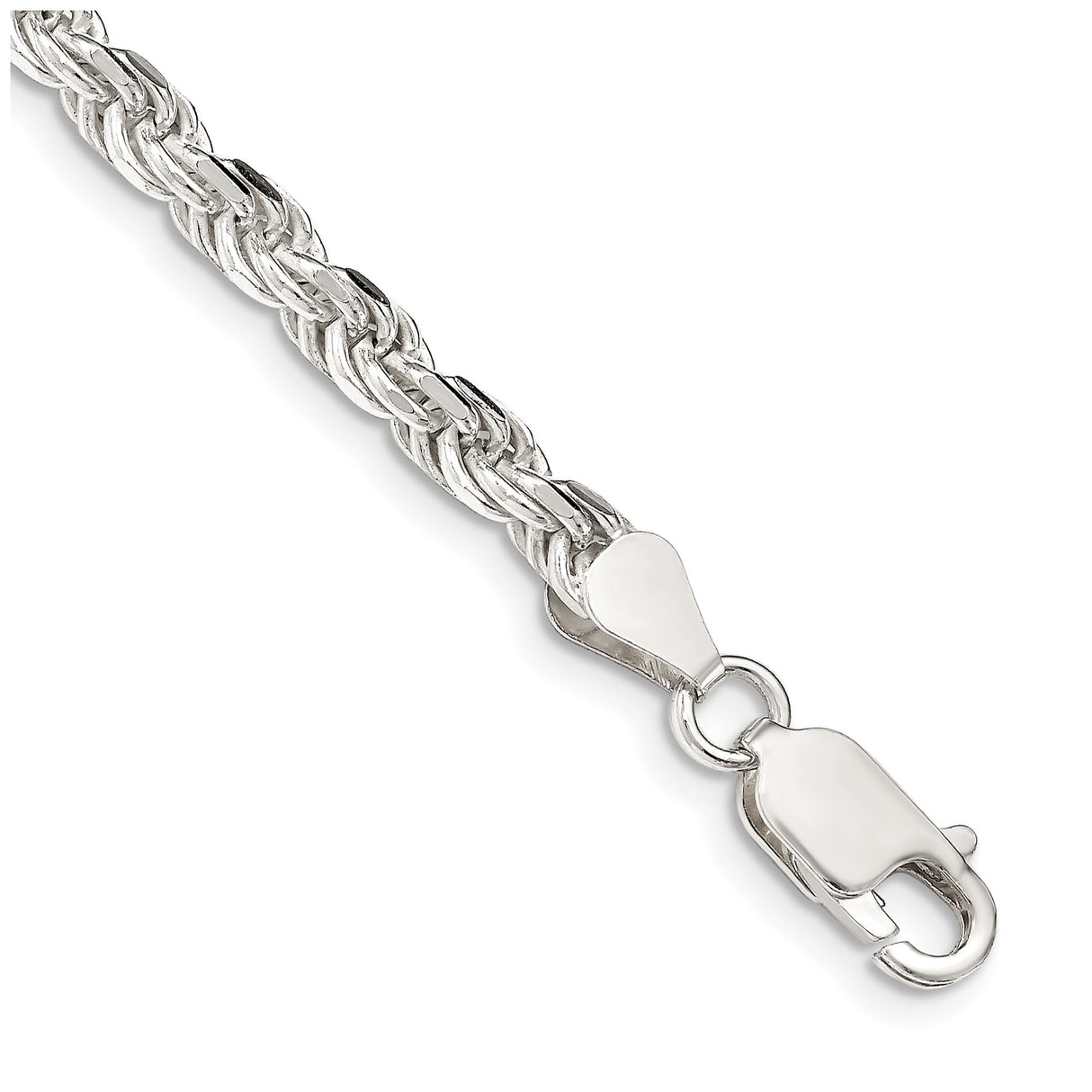 925 White Gold 4.25 mm Rope Chain Anklet, Polished shown for scale