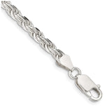 925 White Gold 4.25 mm Rope Chain Anklet, Polished shown for scale