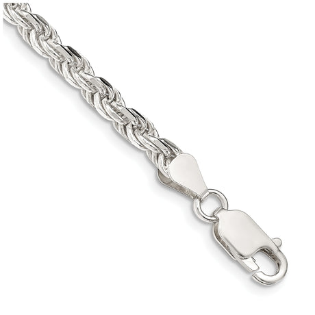 925 White Gold 4.25 mm Rope Chain Anklet, Polished shown for scale