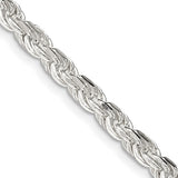 925 White Gold 4.25 mm Rope Chain Necklace, Polished detail view
