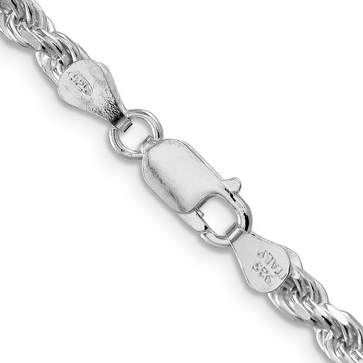 925 White Gold 4.25 mm Rope Chain Necklace, Polished alternate angle