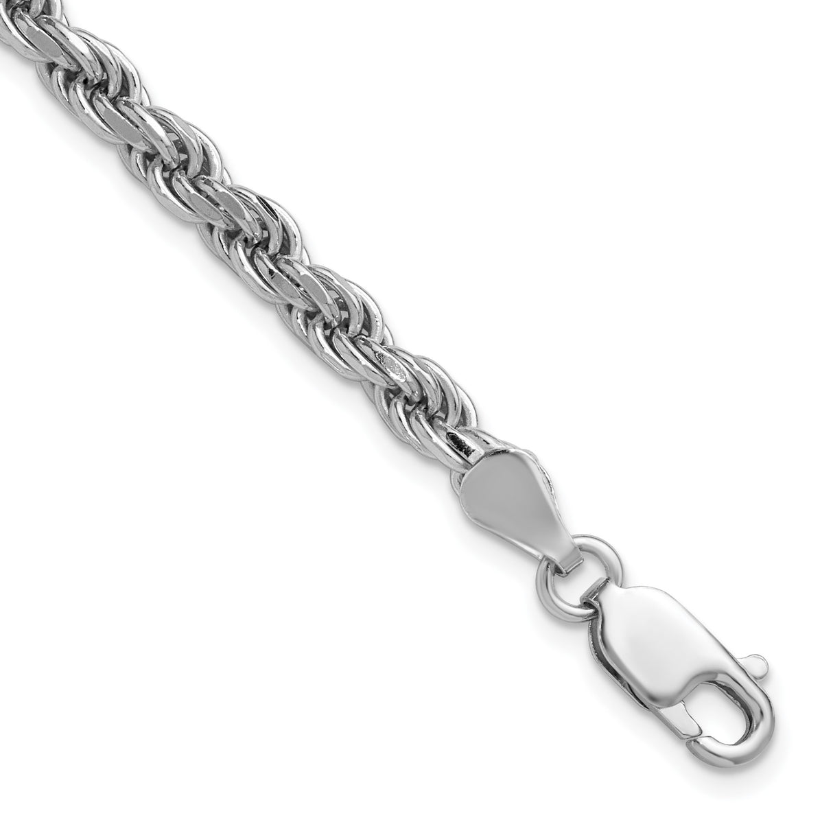 925 White Gold 4.25 mm Rope Chain Anklet, Polished detail view