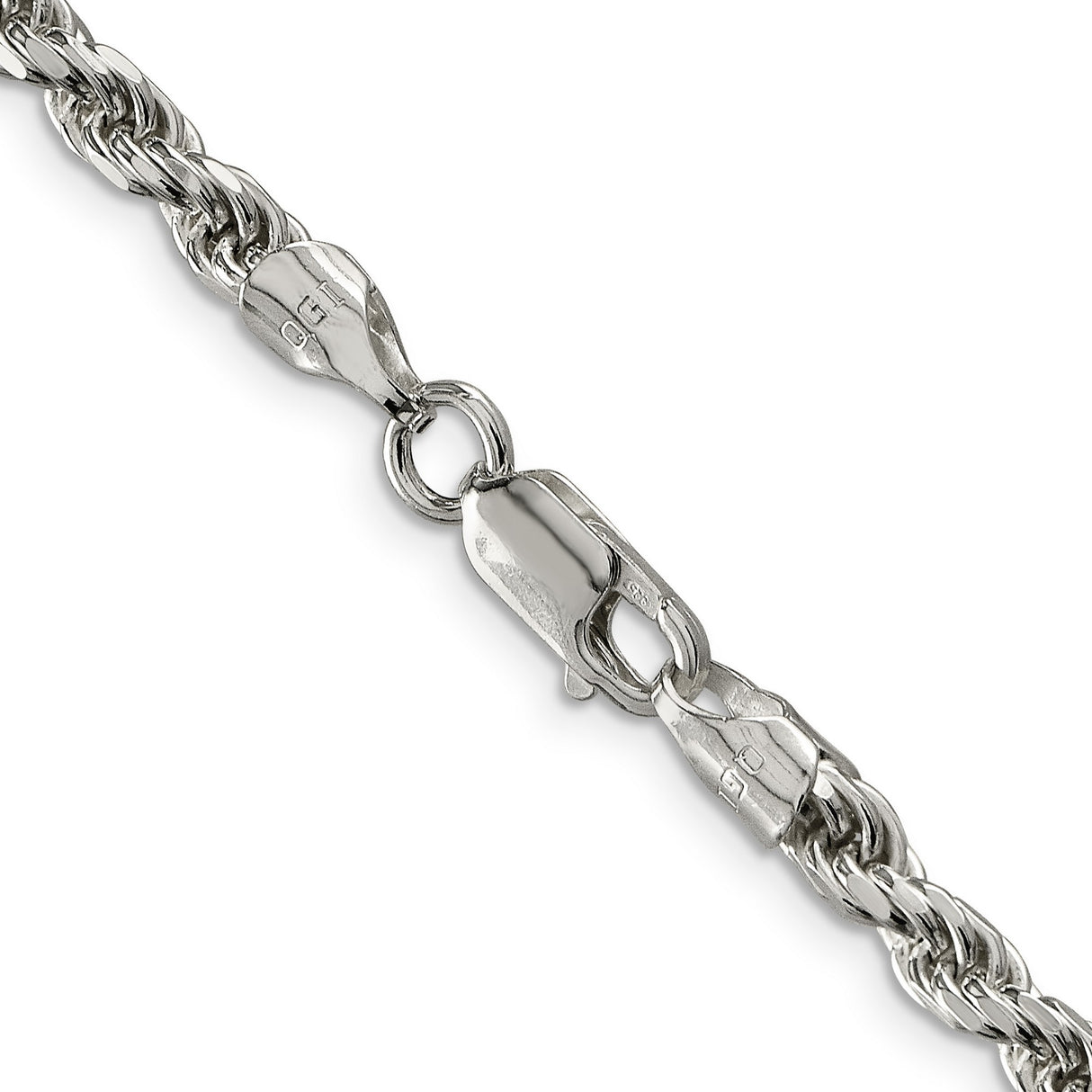 925 White Gold 4.6 mm Rope Chain Necklace, Polished alternate angle