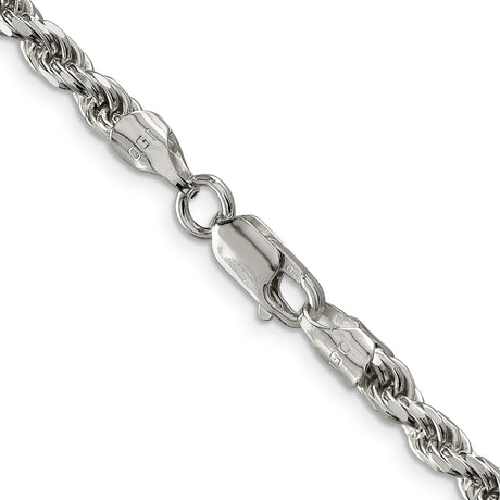 925 White Gold 4.6 mm Rope Chain Necklace, Polished alternate angle