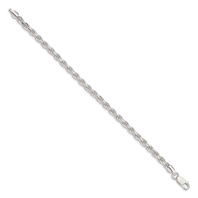 925 White Gold 4.6 mm Rope Chain Anklet, Polished