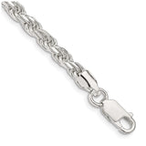 925 White Gold 4.6 mm Rope Chain Anklet, Polished shown for scale