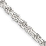 925 White Gold 4.6 mm Rope Chain Necklace, Polished detail view
