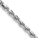 925 White Gold 4.6 mm Rope Chain Necklace, Polished detail view