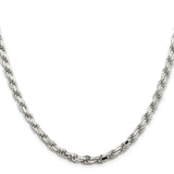 925 White Gold 5.75 mm Rope Chain Necklace, Polished