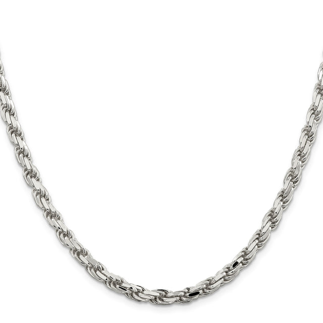925 White Gold 5.75 mm Rope Chain Necklace, Polished