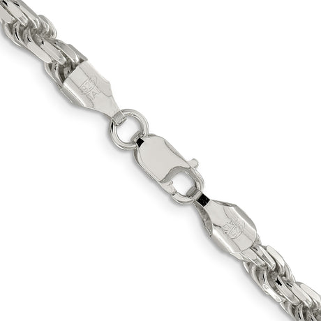 925 White Gold 5.75 mm Rope Chain Necklace, Polished alternate angle