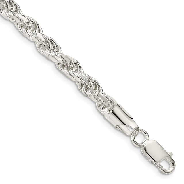 925 White Gold 5.75 mm Rope Chain Anklet, Polished