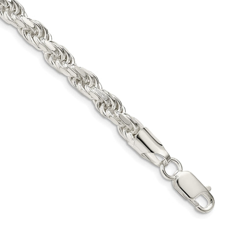 925 White Gold 5.75 mm Rope Chain Bracelet, Polished