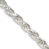 925 White Gold 5.75 mm Rope Chain Necklace, Polished detail view