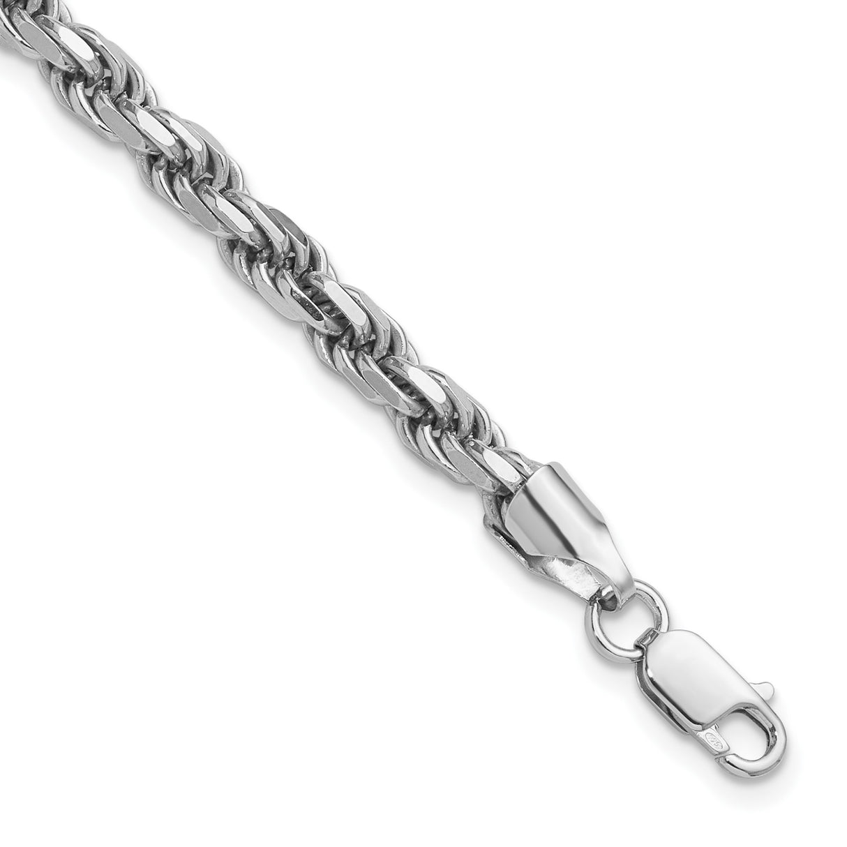 925 White Gold 5.75 mm Rope Chain Bracelet, Polished detail view