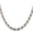 925 White Gold 6.5 mm Rope Chain Necklace, Polished