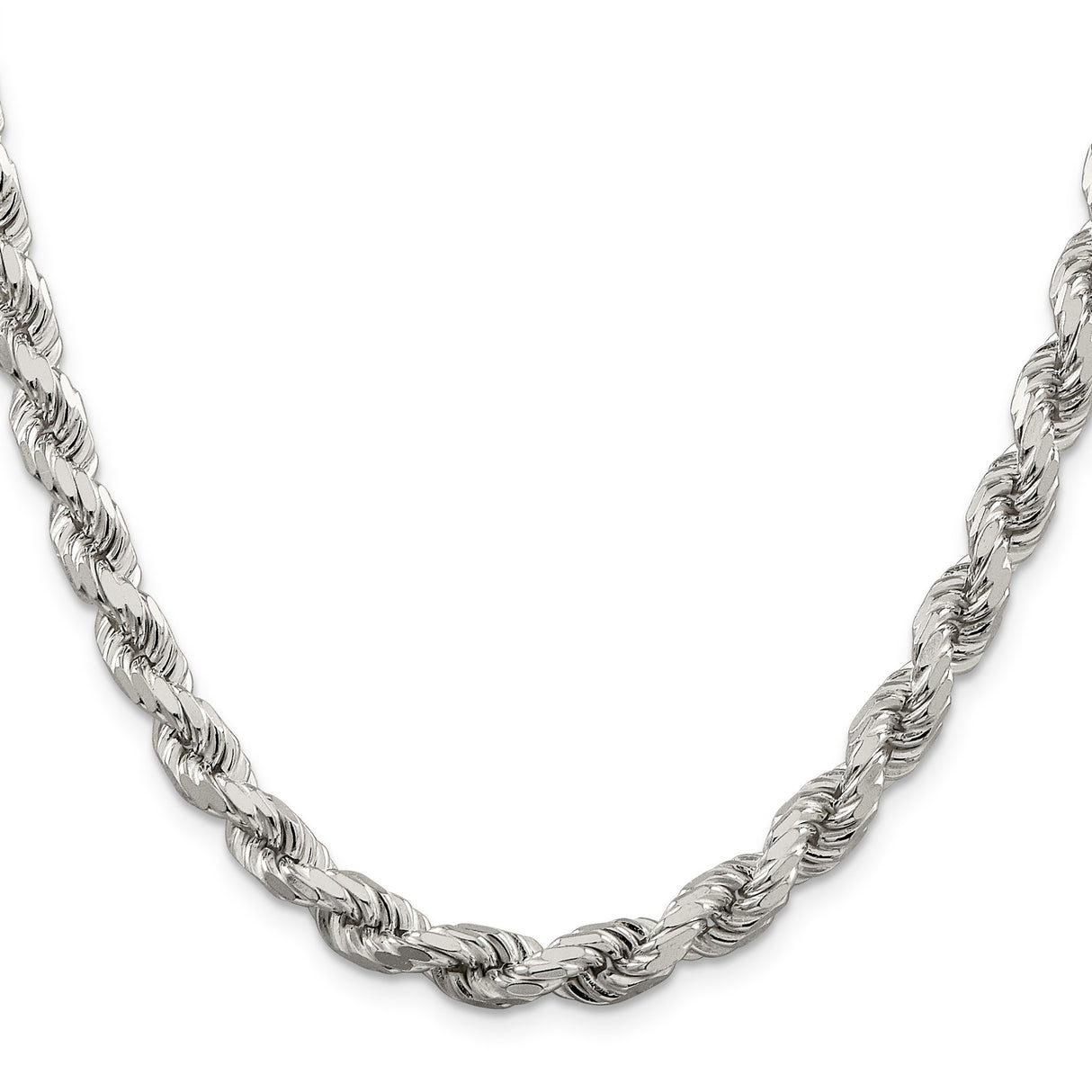 925 White Gold 6.5 mm Rope Chain Necklace, Polished