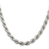 925 White Gold 6.5 mm Rope Chain Necklace, Polished