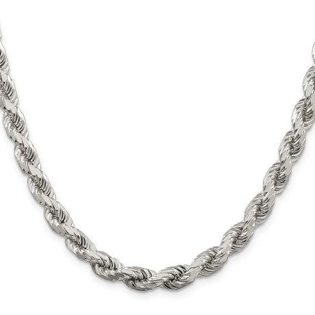 925 White Gold 6.5 mm Rope Chain Necklace, Polished