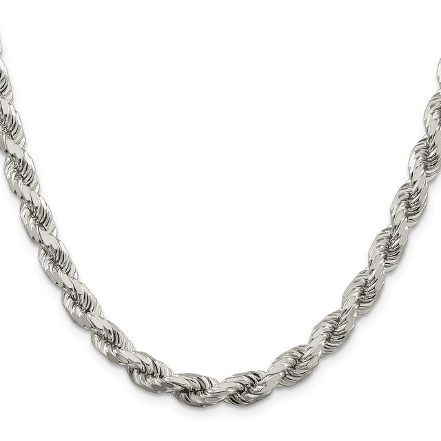 925 White Gold 6.5 mm Rope Chain Necklace, Polished
