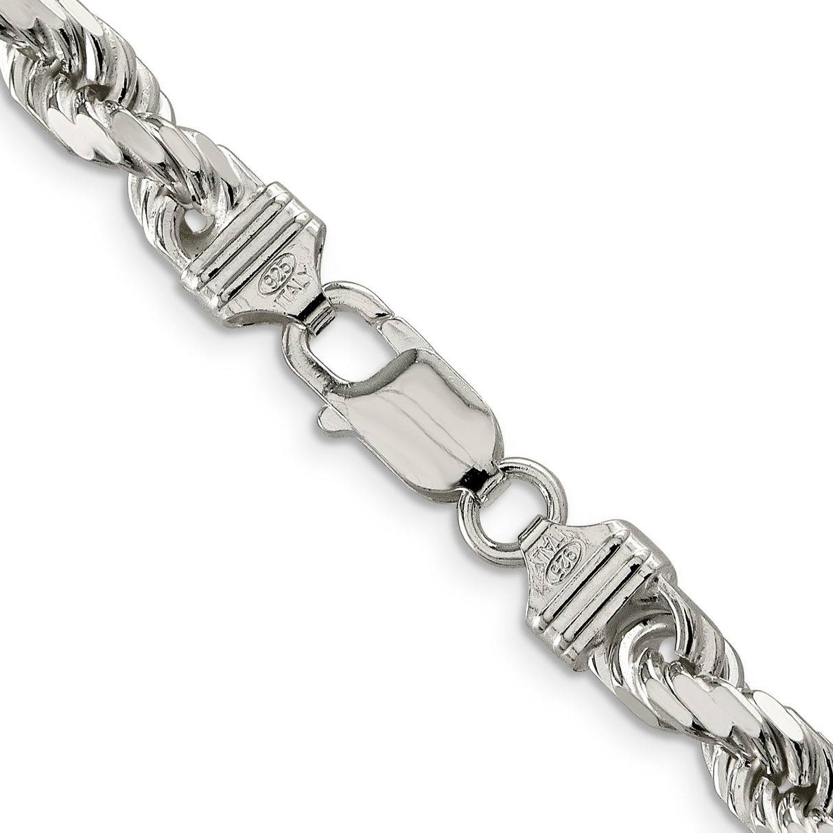 925 White Gold 6.5 mm Rope Chain Necklace, Polished alternate angle