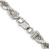 925 White Gold 6.5 mm Rope Chain Necklace, Polished alternate angle