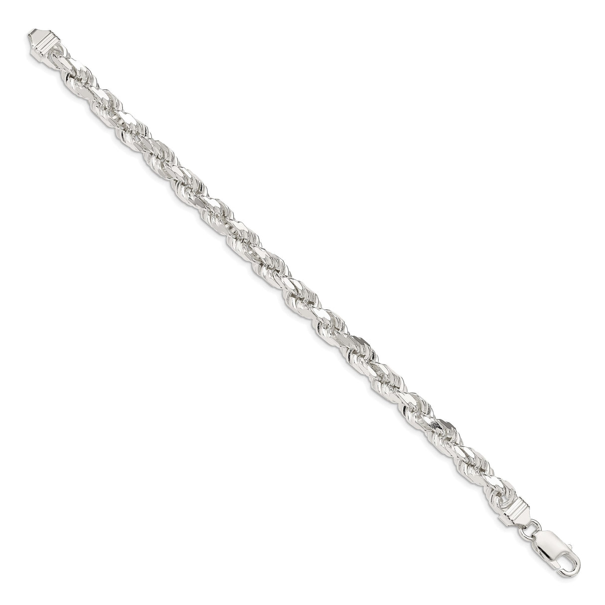 925 White Gold 6.5 mm Rope Chain Anklet, Polished