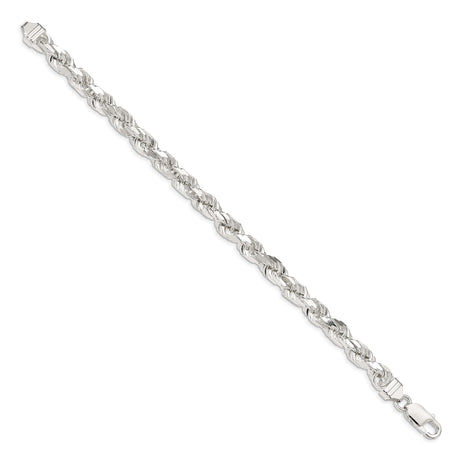 925 White Gold 6.5 mm Rope Chain Anklet, Polished
