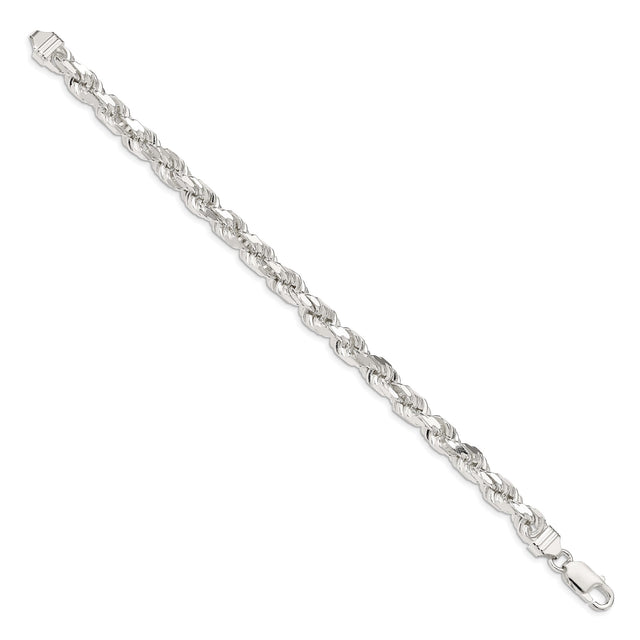 925 White Gold 6.5 mm Rope Chain Bracelet, Polished
