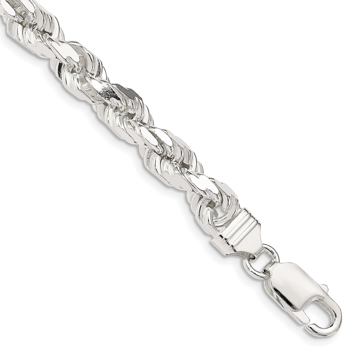 925 White Gold 6.5 mm Rope Chain Anklet, Polished shown for scale