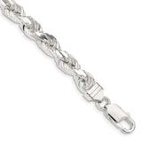 925 White Gold 6.5 mm Rope Chain Anklet, Polished shown for scale
