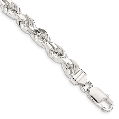 925 White Gold 6.5 mm Rope Chain Anklet, Polished shown for scale