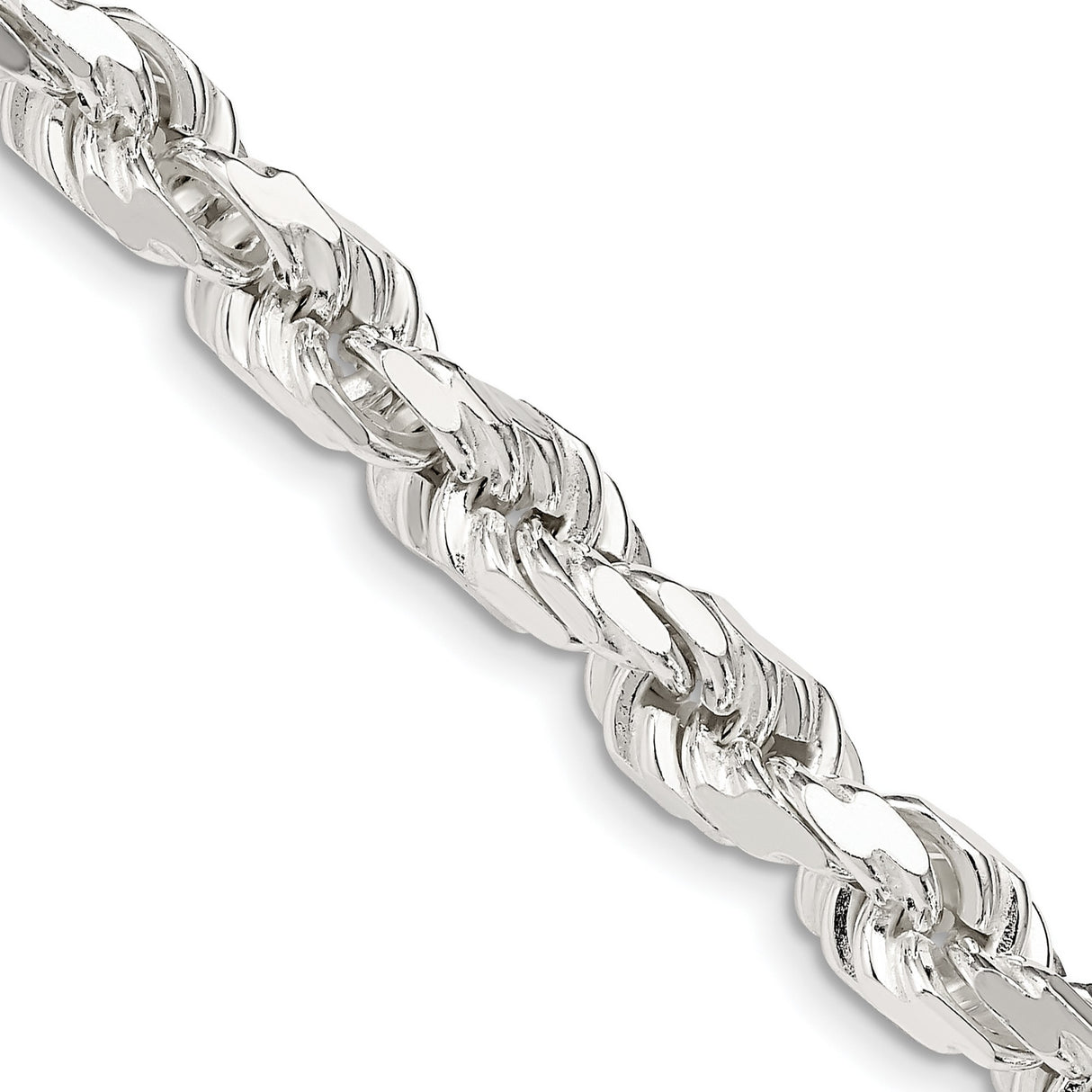 925 White Gold 6.5 mm Rope Chain Necklace, Polished detail view