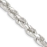 925 White Gold 6.5 mm Rope Chain Necklace, Polished detail view