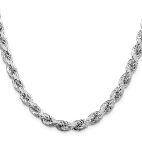 925 White Gold 6.5 mm Rope Chain Necklace, Polished