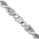925 White Gold 6.5 mm Rope Chain Necklace, Polished alternate angle