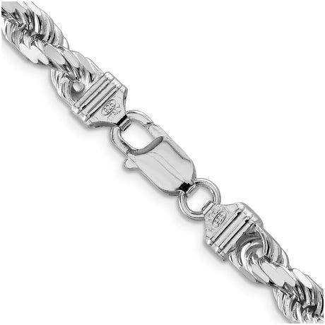 925 White Gold 6.5 mm Rope Chain Necklace, Polished alternate angle
