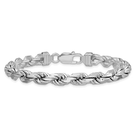 925 White Gold 6.5 mm Rope Chain Bracelet, Polished alternate angle